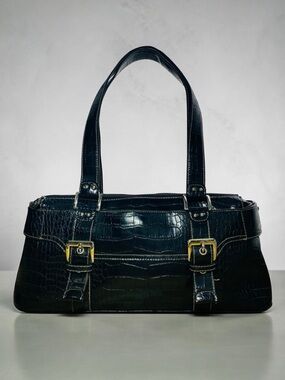 Worthington Black Crocodile-Embossed Handbag